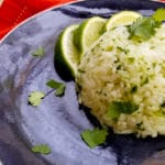 Cilantro Lime Rice served on a blue plate.