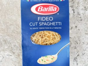 Fideo cut spaghetti, Barilla brand for sopa de fideo in the box.
