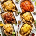 An image collage of 6 pollo asado marinades.