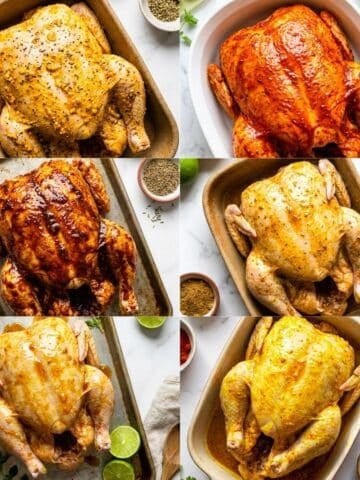 An image collage of 6 pollo asado marinades.