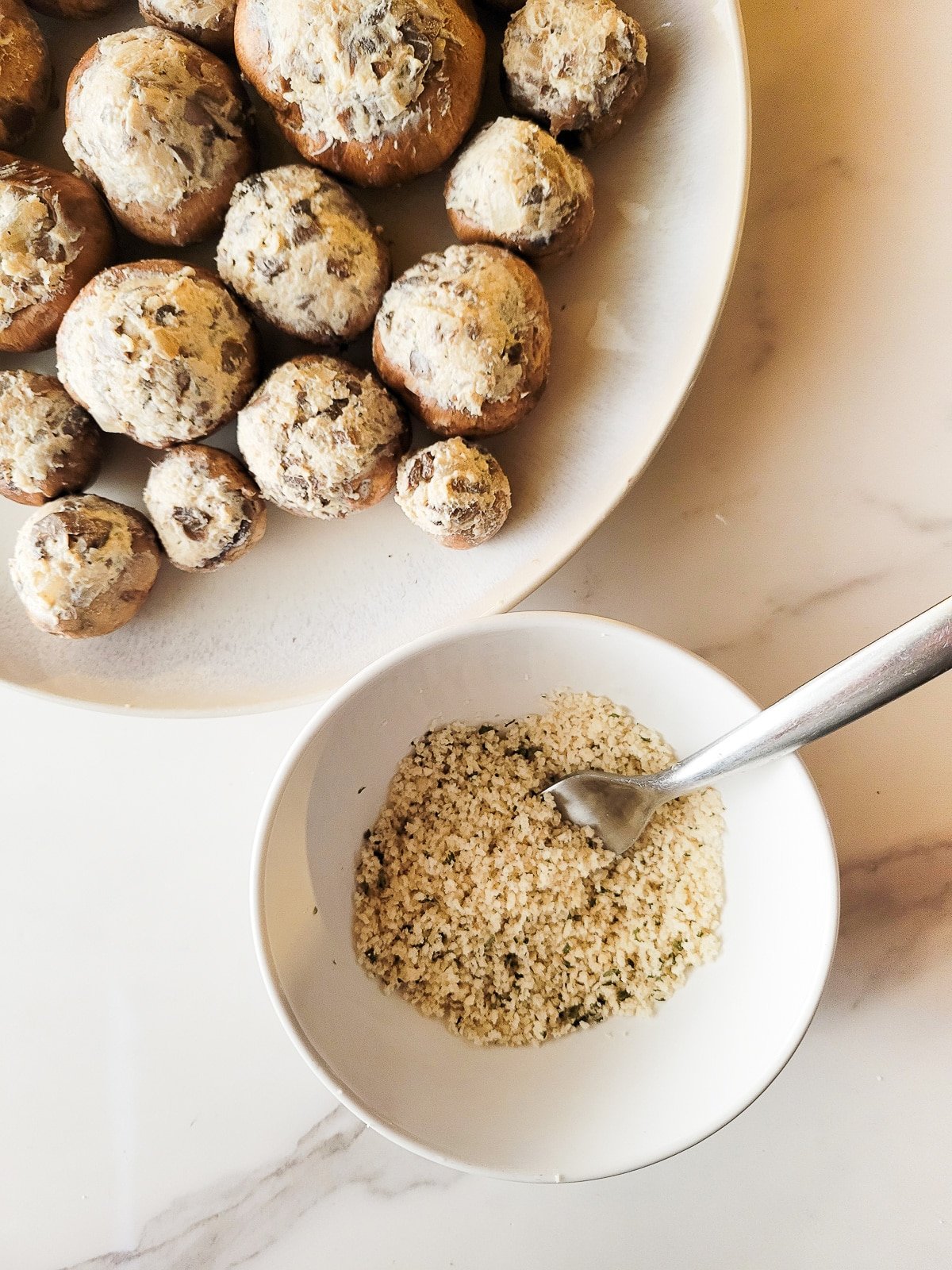 Mushrooms stuffed with the boursin cheese mixture.