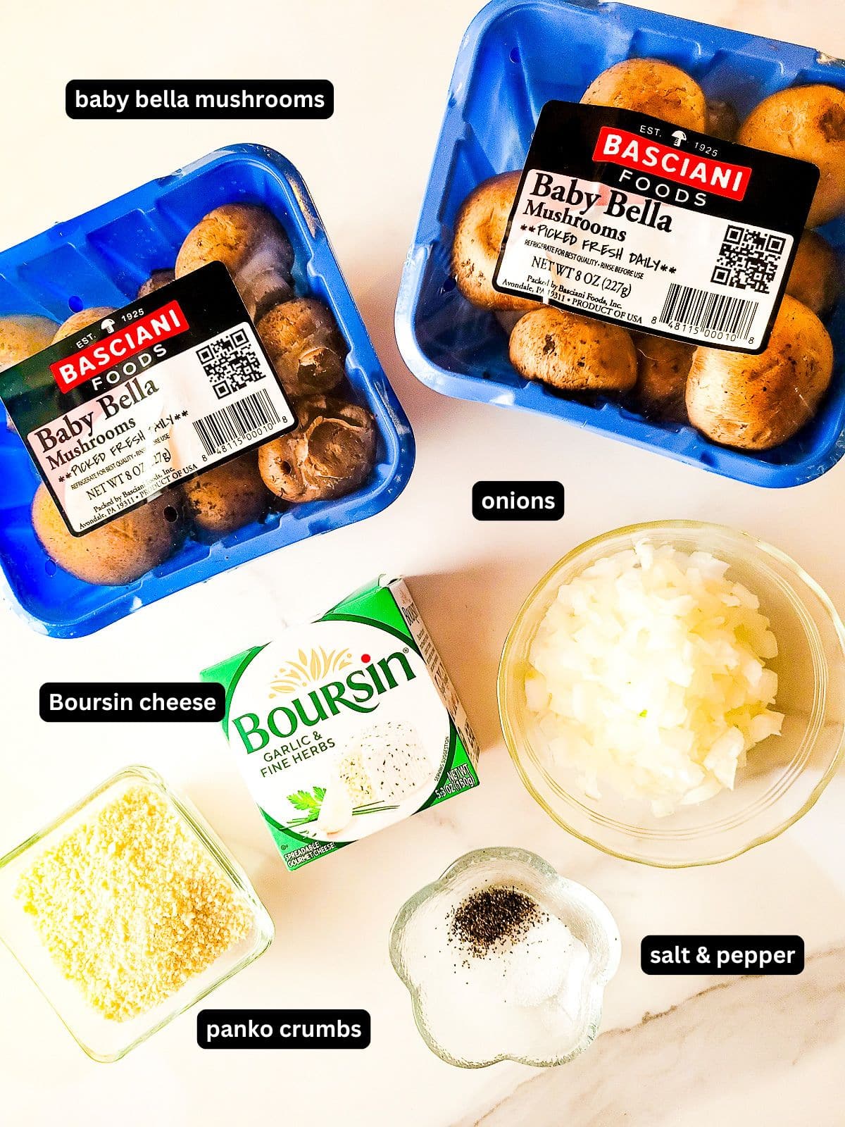 Ingredients needed to make Boursin mushrooms.