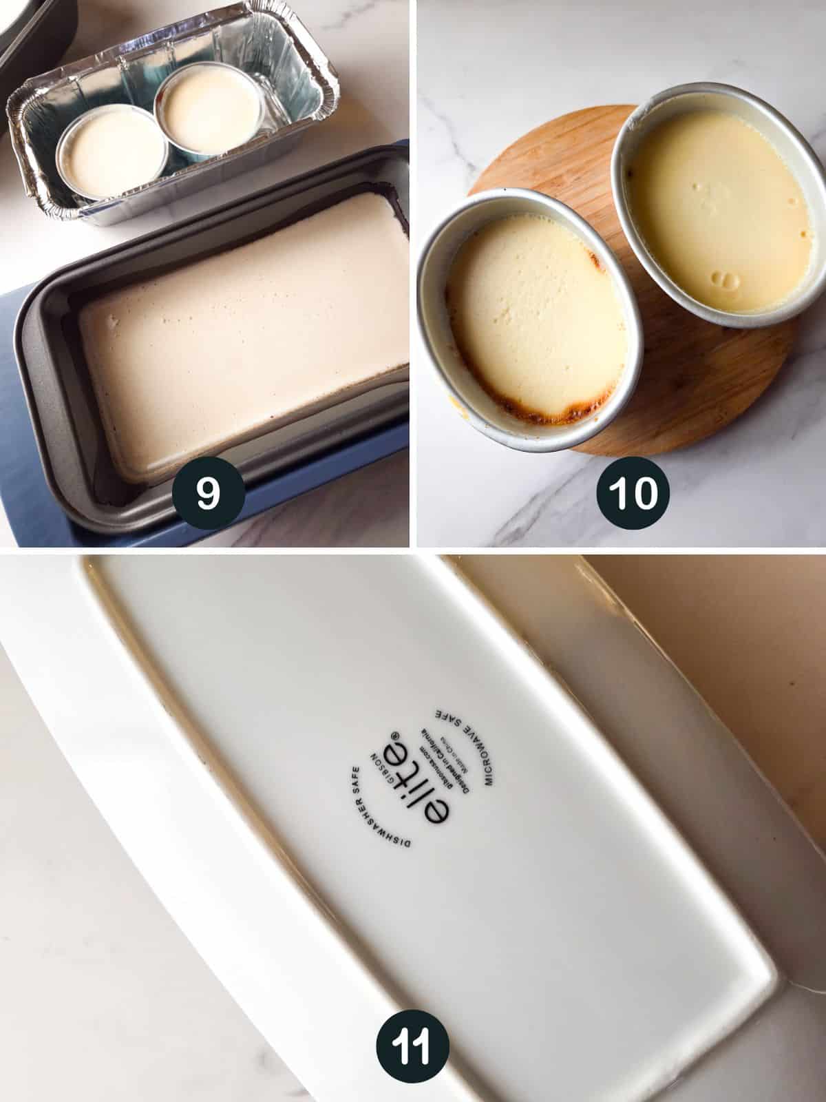 The custard poured into molds, baked and then flipped over a platter.