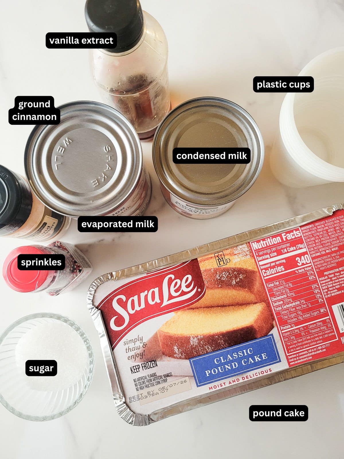 Ingredients used to make cake limber.