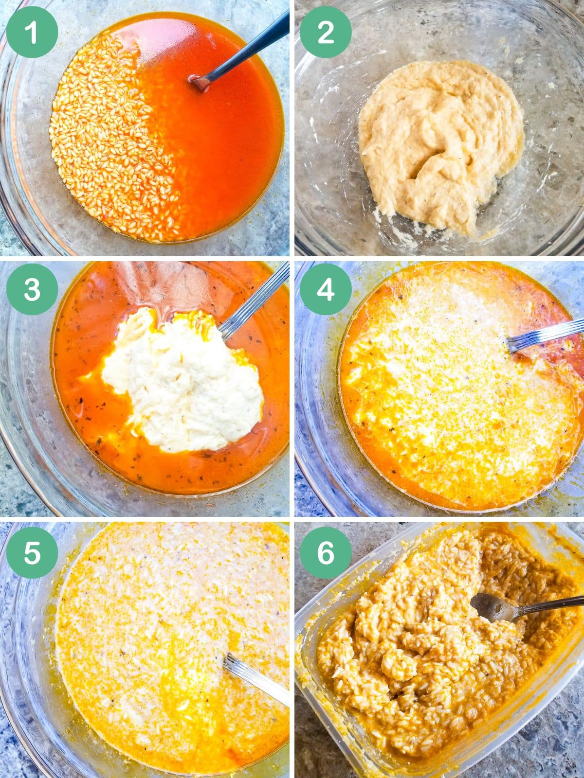 An image collage of how to make the rice/plantain masa.