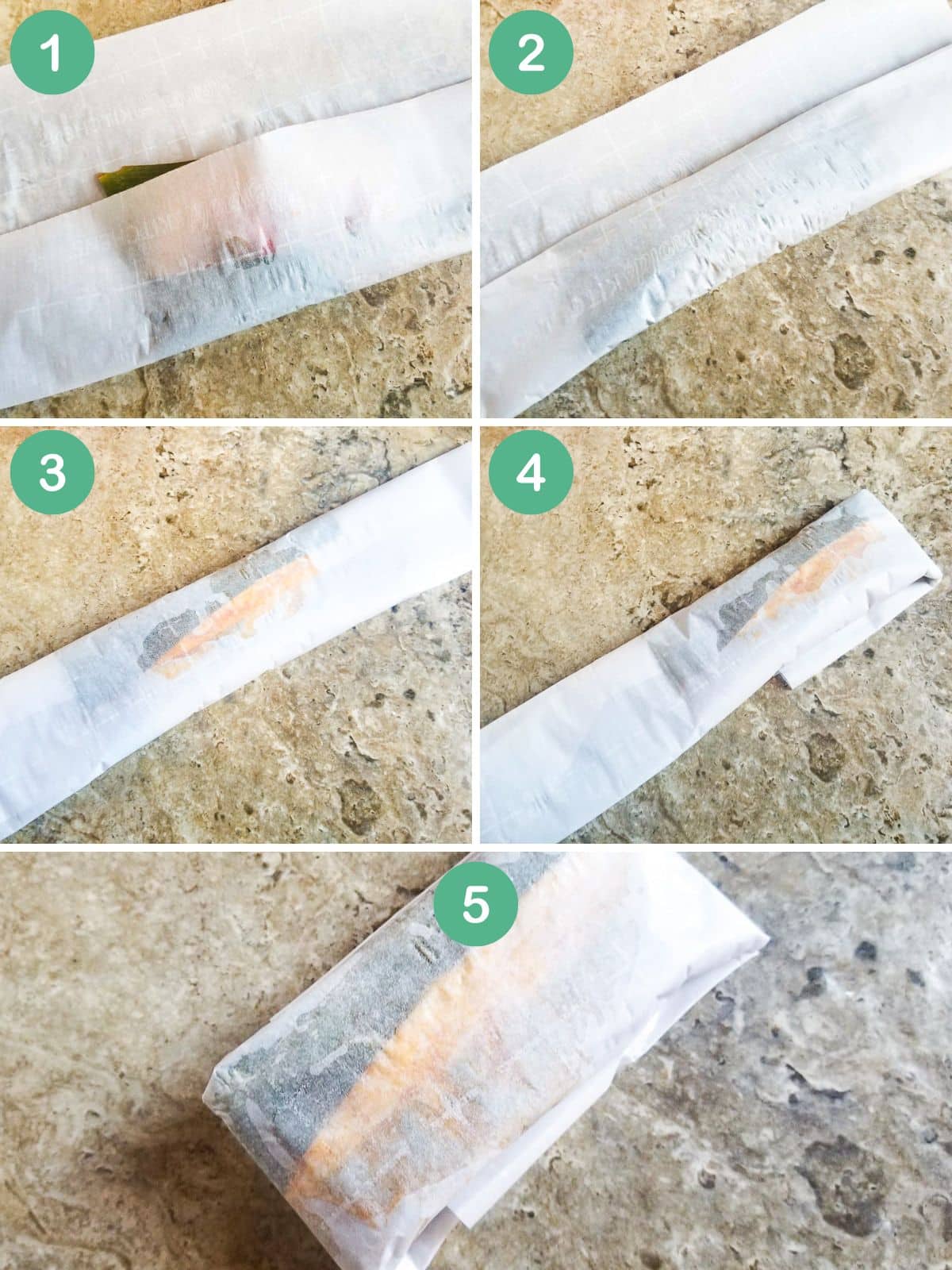 An image collage of how to wrap the pasteles de arroz.