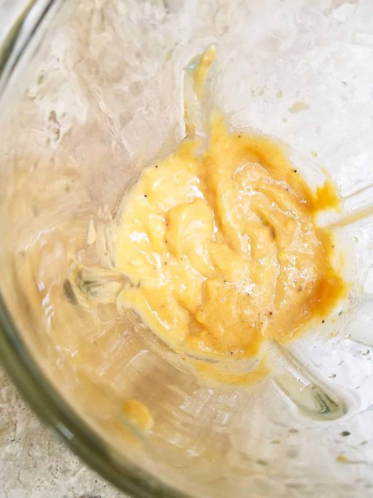 Blended plantains in a blender.