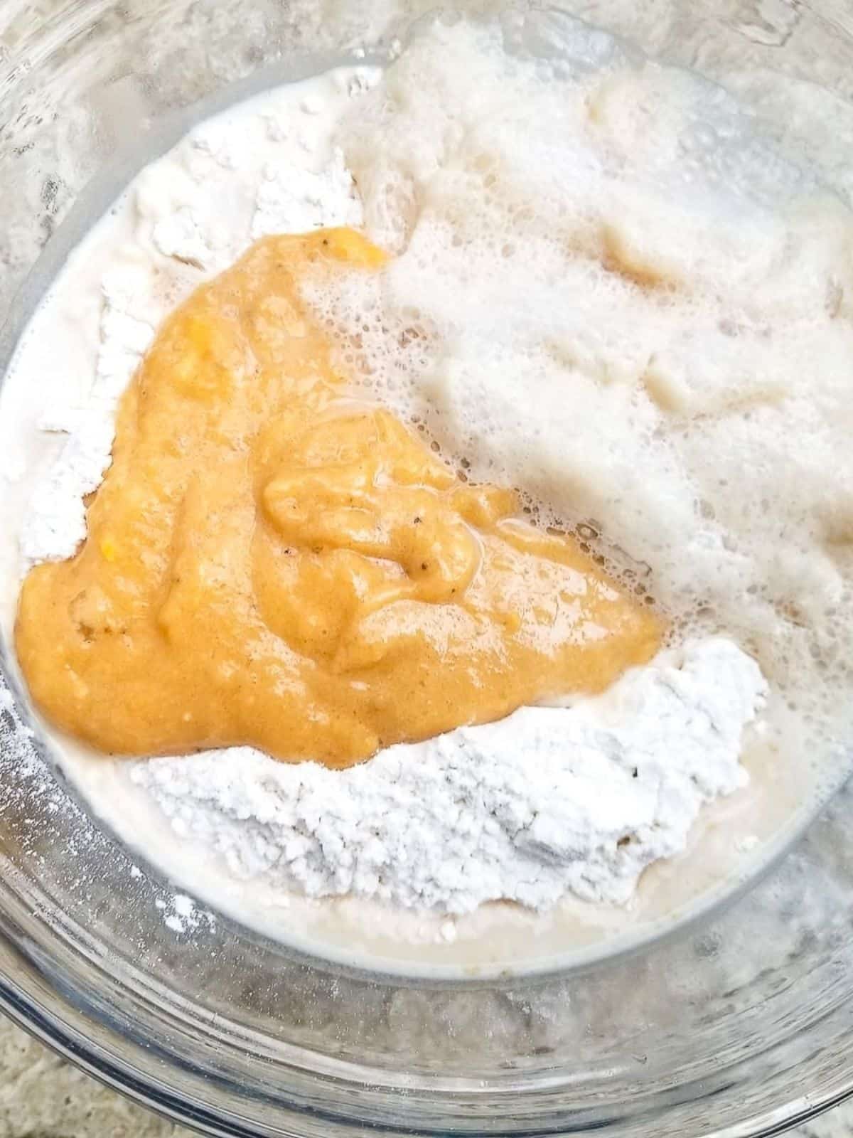 Plantain puree added to the batter to make plantain puff puff.