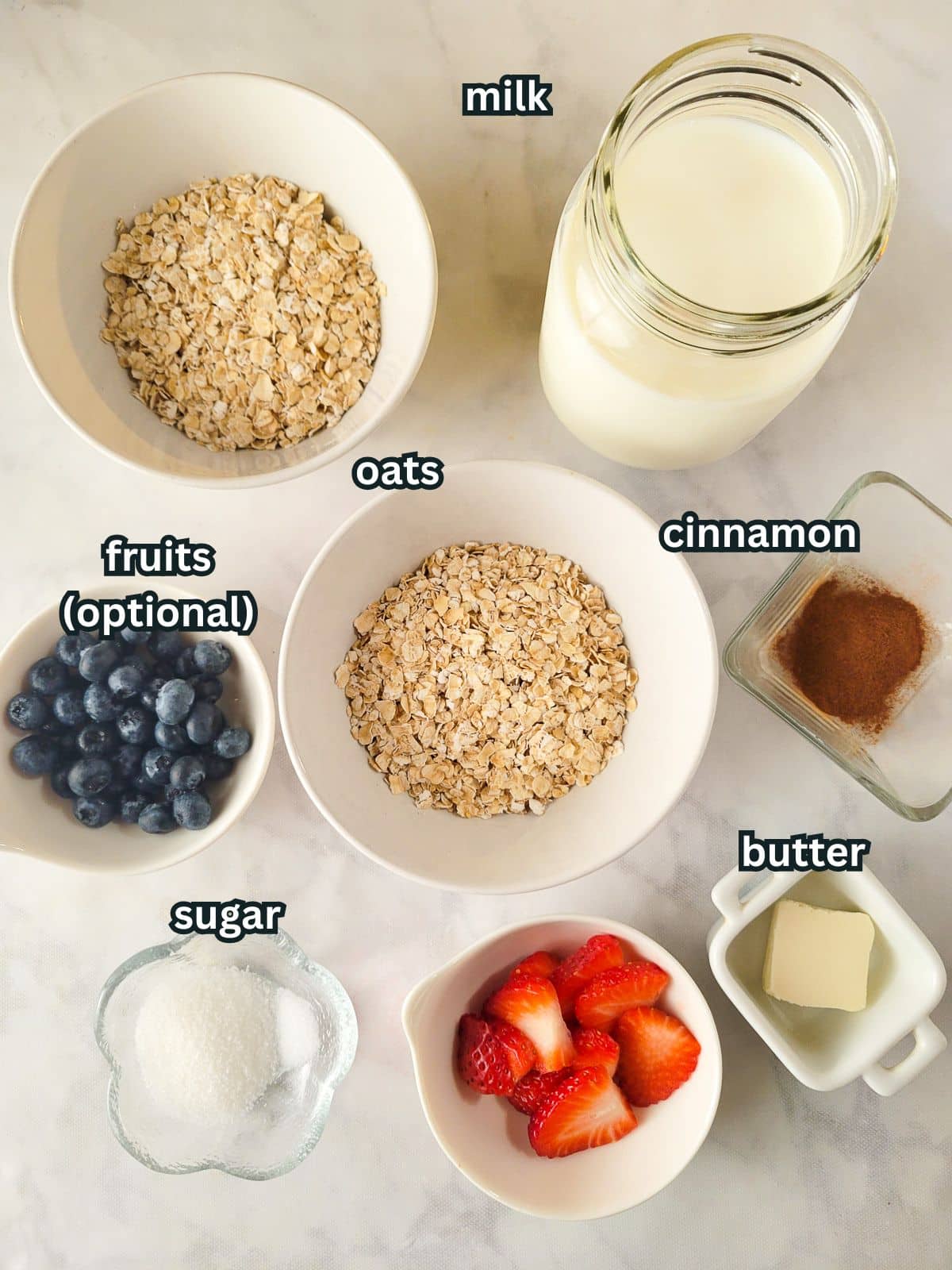 Ingredients needed to make Puerto Rican oatmeal or avena Puertorriquena).