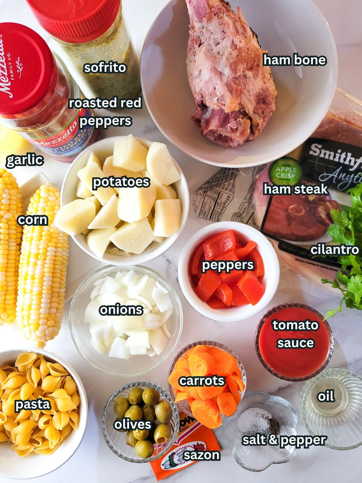 Ingredients needed to make Sopa de Jamón ingredients.