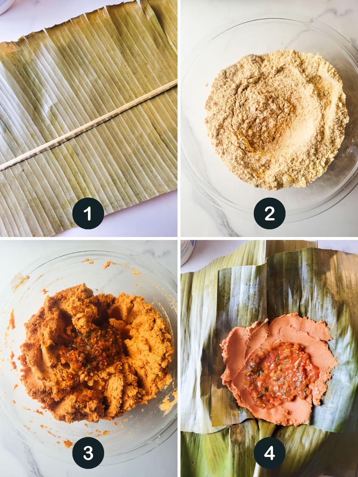 Image of steps 1-4 for making the masa.