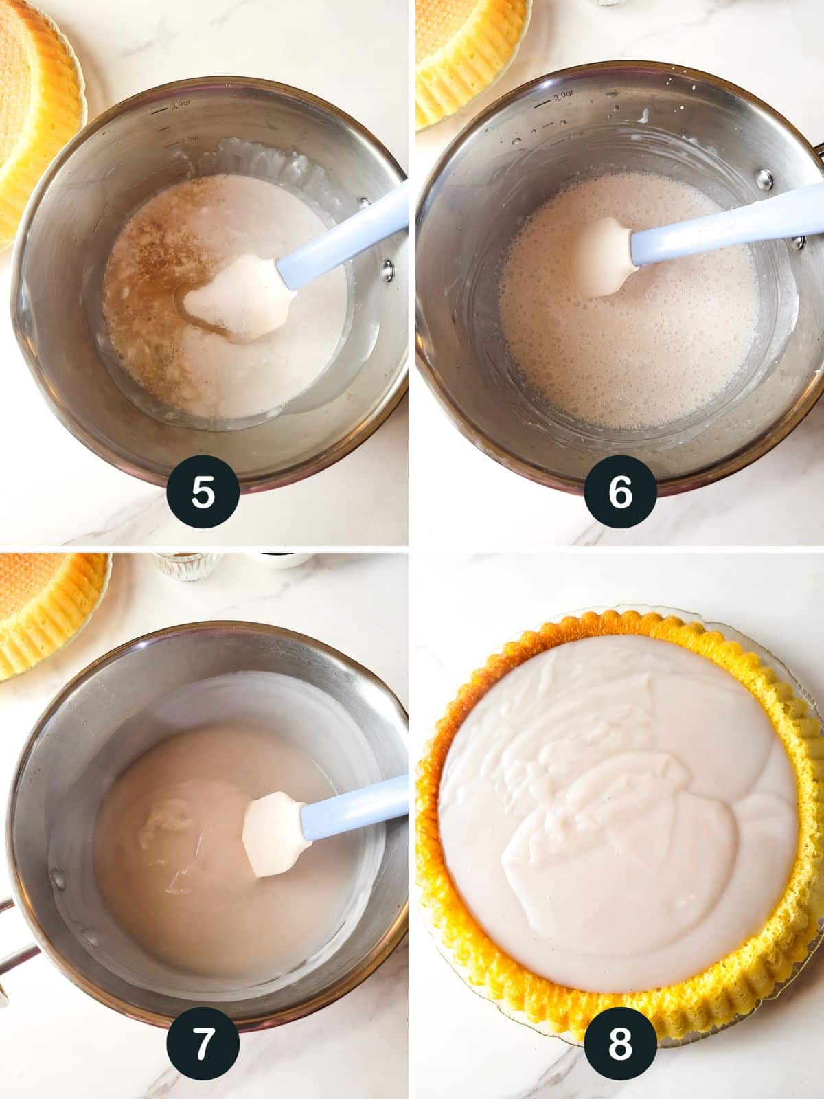 Finishing off the steps for the tembleque and adding it to the top of the cake.