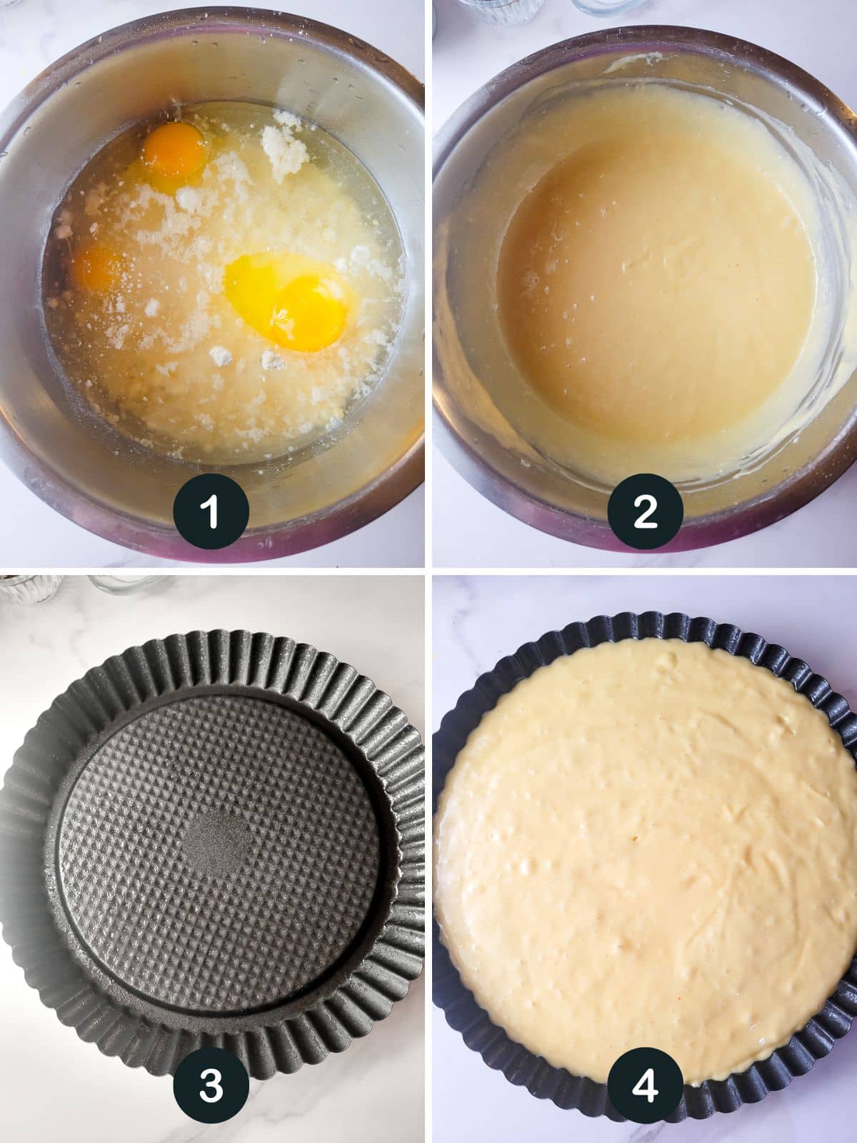 Steps 1-4 showing how to make the cake for the temblecocho.