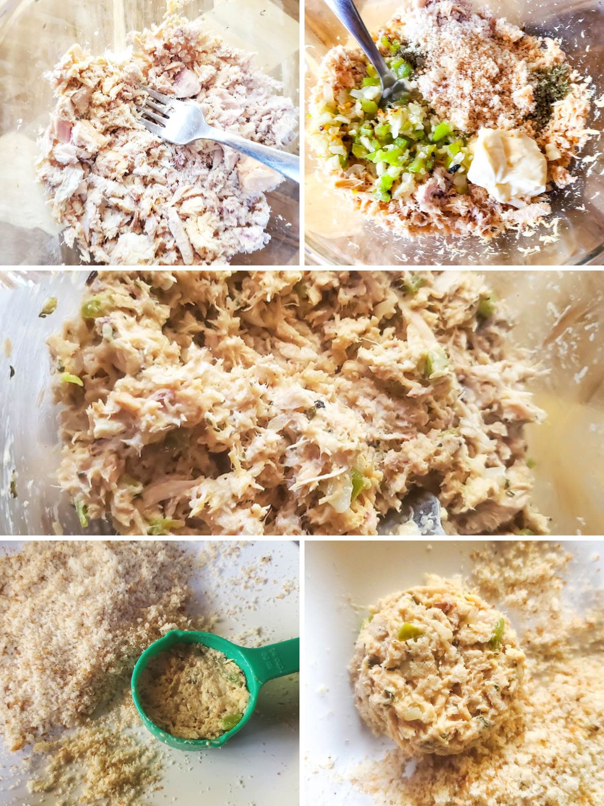 A collage showing how to make tortitas de atun.